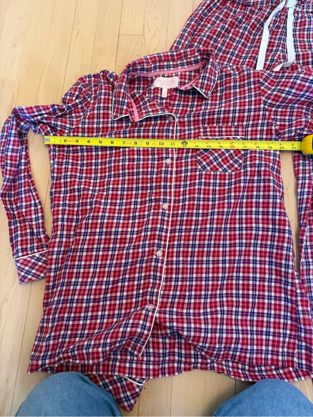 Victoria's Secret Red Plaid Pajama Set - Button-Up Top & Drawstring Pants cotton - Picture 10 of 15